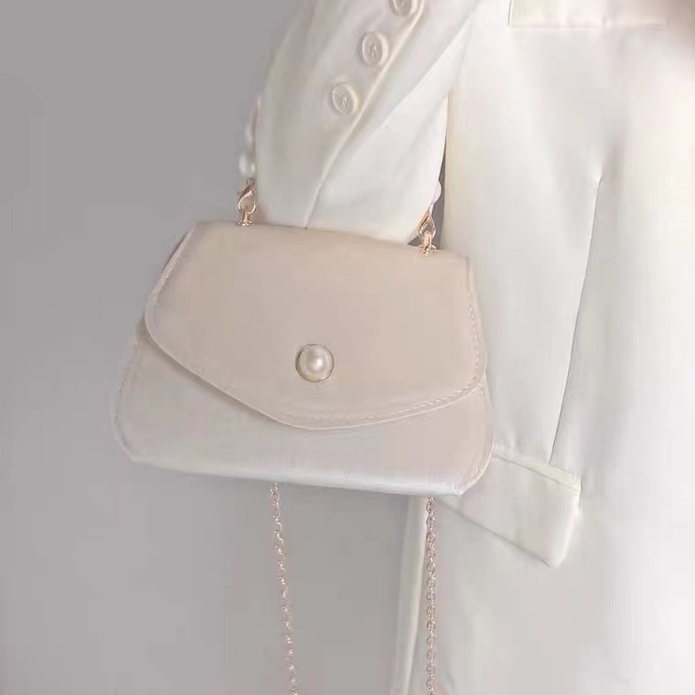 Vintage, Pearl Portable Small Square Bag, Autumn And Winter Suet Chain ...