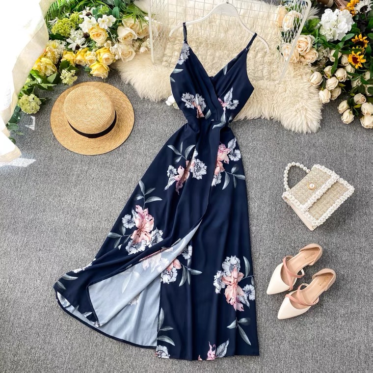 Print Beach Dress, Sexy, V-neck, Goddess Style, Chic Halter Dress