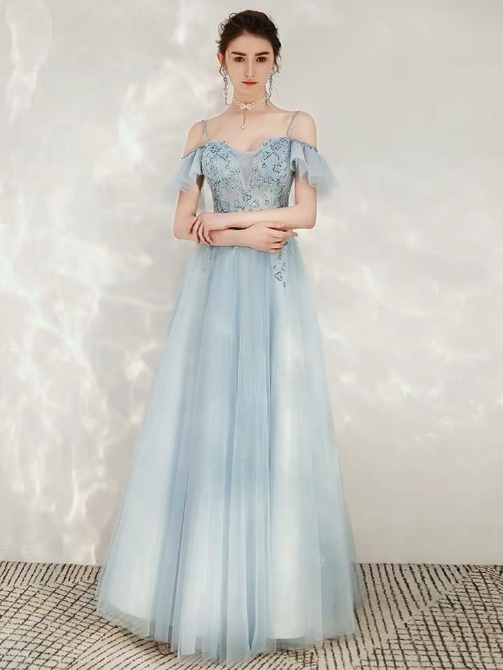 Blue Evening Dress, Elegant, Long Dress, Noble, Fairy ,off Shoulder Evening Dress,custom Made