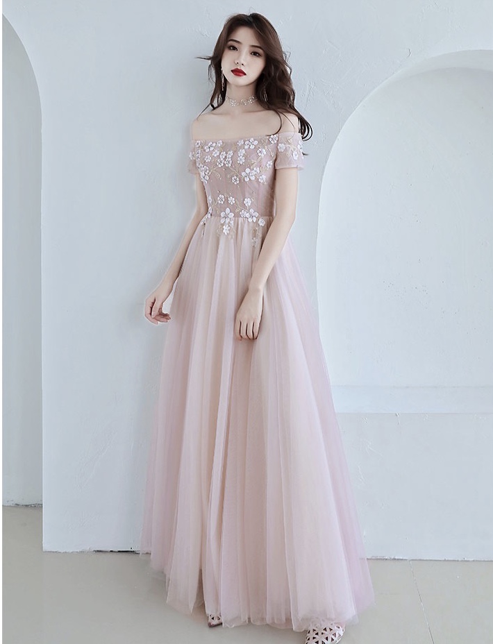 Pink Off Shoulder Prom Dress, Long Girls' Party Dress, Bridesmaid Dress,custom Made