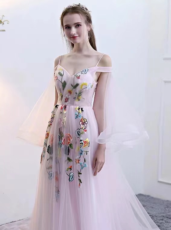 High Quality,embroidered Wedding Dress, Off Shoulder Fairy Dress With Training,custom Made