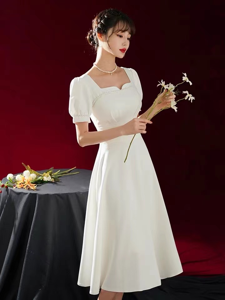 Little White Evening Dress, Temperament Satin Dress,custom Made