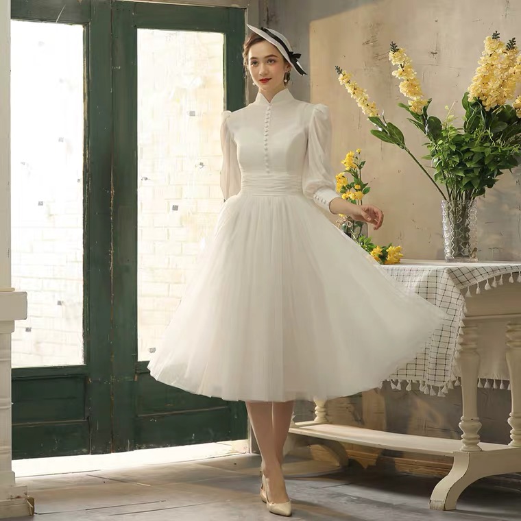 Simple, Vintage, Long Sleeve Light Wedding Dress,custom Made