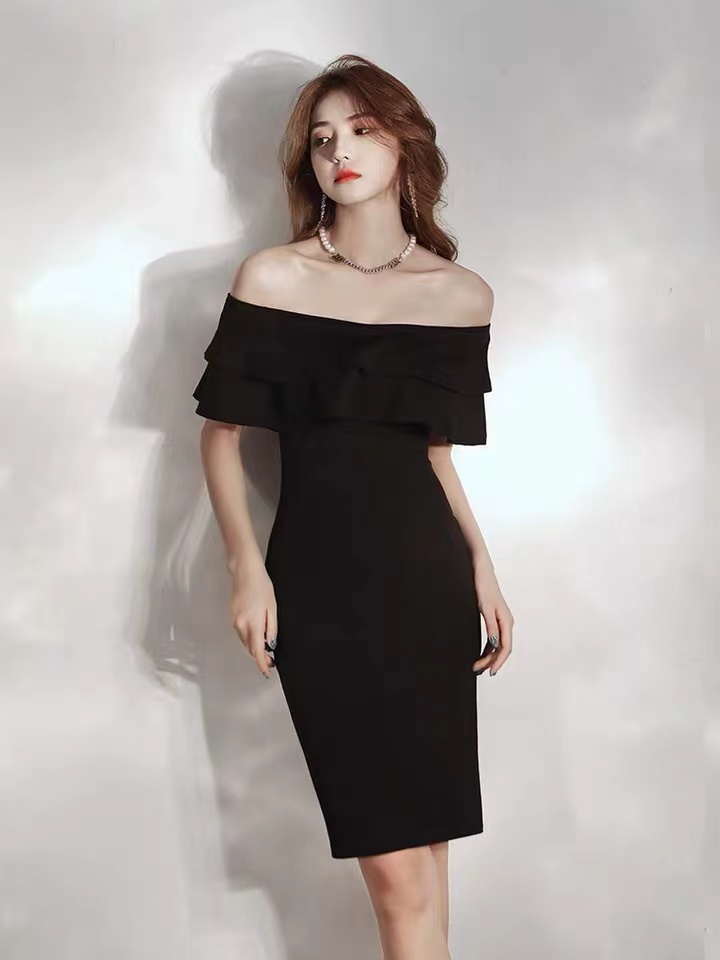 Off-the-shoulder Flounces Dress, Slim Homecoming Dress,black Evening Dress, Sexy Bodycon Dress,custom Made