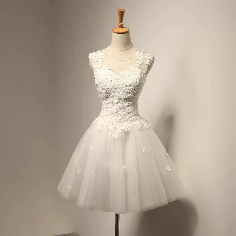 White Bridesmaid Dresses, Socialite Dresses, Sleeveless Homecoming Dress, Lace Dresses,custom Made