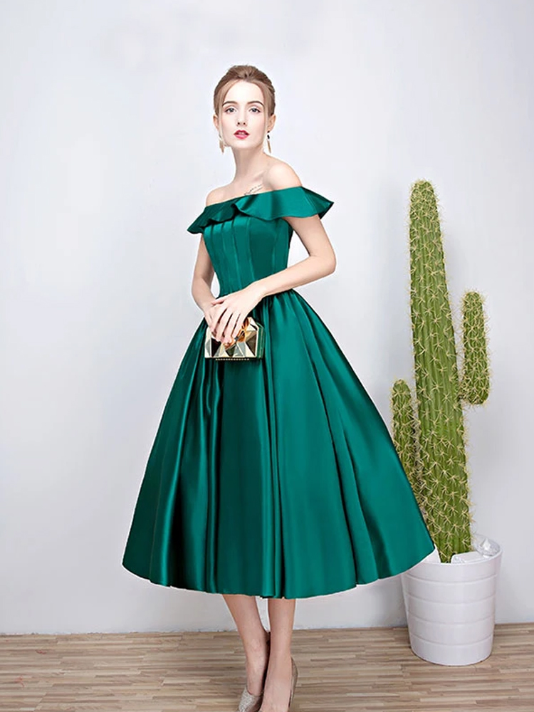 Off Shoulder Homecoming Dress,green Party Dress,satin Graduation Dress,custom Made