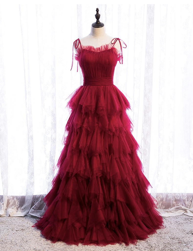 Red Long Dress, Fairy Spaghetti Strap Dress, Cake Layer Dress,custom Made