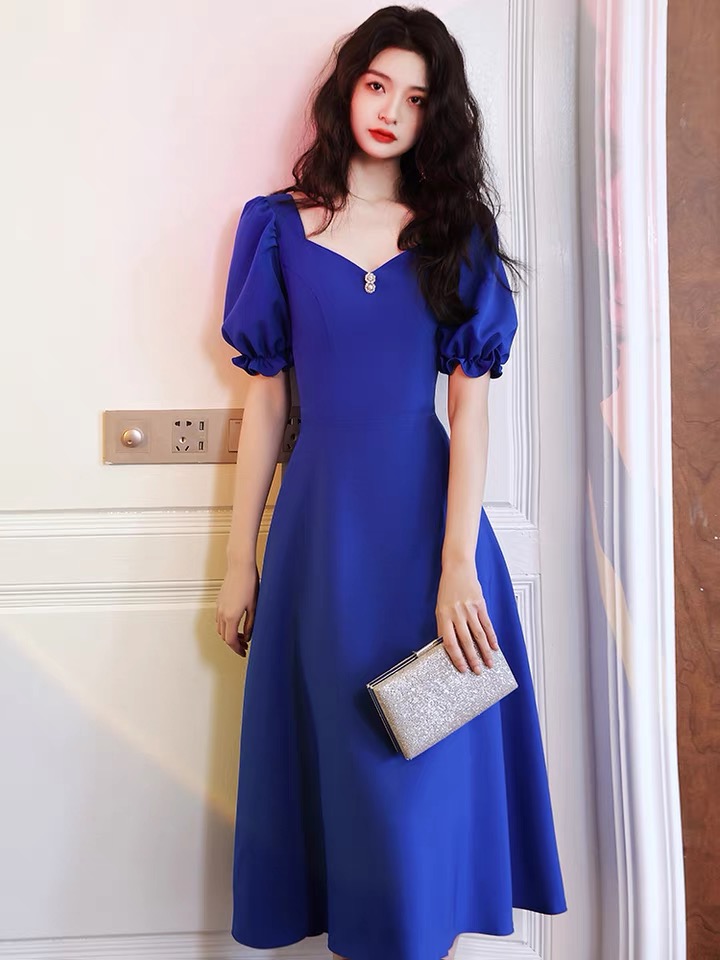 Light Luxury Dress, Blue Midi Dress, Royal Blue Party Dress,custom Made
