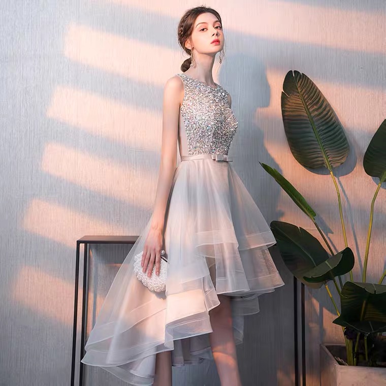 Sleeveless Dress, Gray Light Luxury Dress, Fairy High Low Dress,custom Made