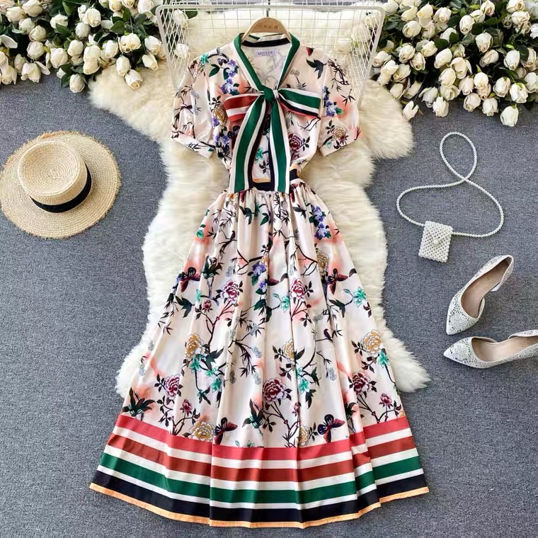 Palace Style Dress,, Noble, Elegant, Temperament Color Printing Dress