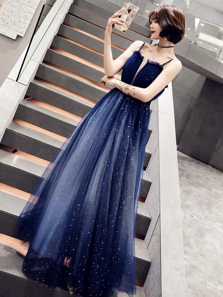 Noble Shiny Dress,elegant Dress, Socialite Stars Navy Blue Dress,custom Made