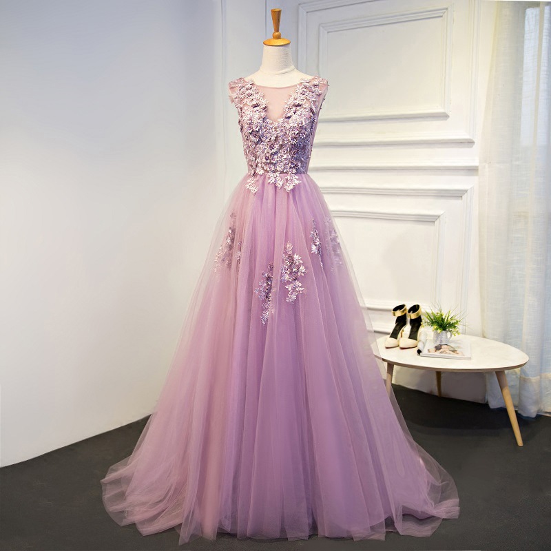Sleeveless Evening Dress, Pink Party Dress, Applique Dress,custom Made