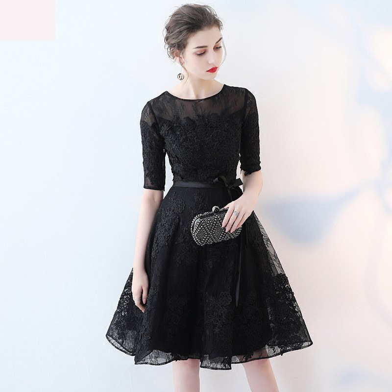 O-neck Formal Dress, Black Dress, Lace Homecoming Dress,custom Made