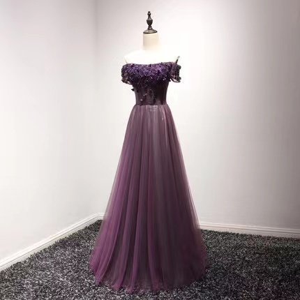 Purple Bridesmaid Dress, Off Shoulder Prom Dress, Custom Made