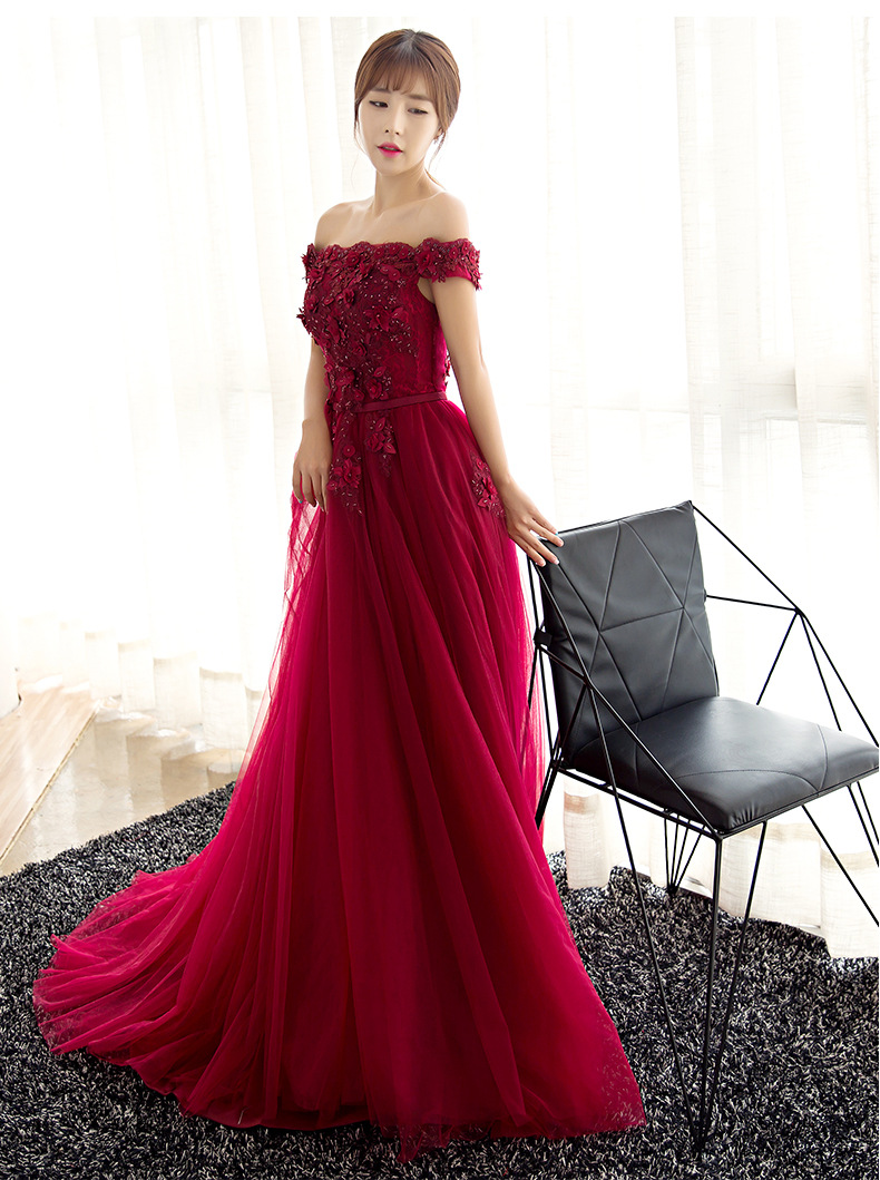 Red Prom Dress, Off Shoulder Bridesmaid Dress, Custom Made