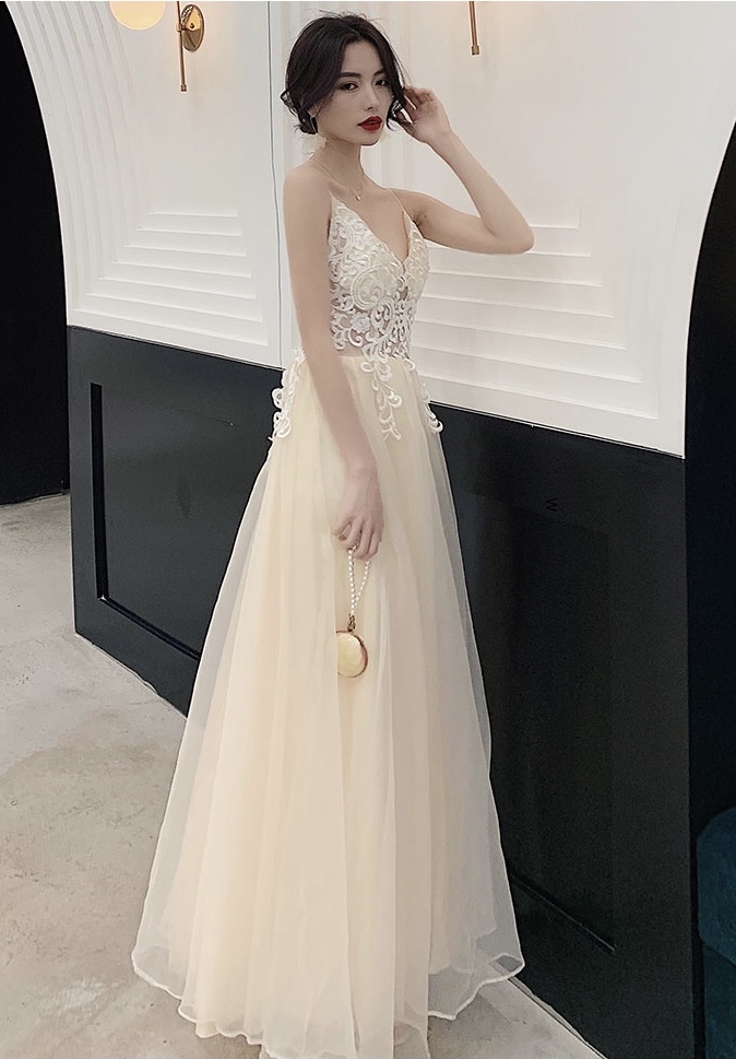 Long Fashionable Socialite Dresses, Sexy Spaghetti Strap Prom Dresses, Champagne Lace Party Dresses,custom Made