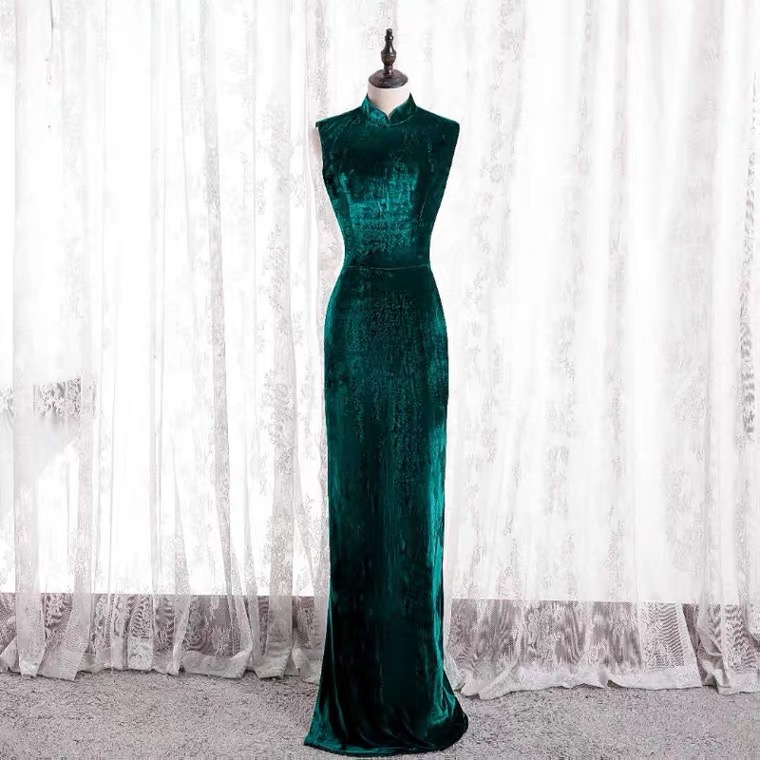 Velvet Evening Dress, Mermaid Temperament Party Dress, Dark Green Elegant Dress ,custom Made