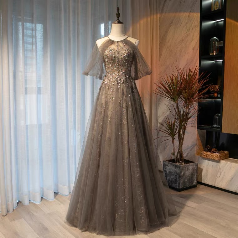 Halter Neck Evening Dress, Long Fairy Party Dress, Elegant Sequin Embroidered Dress ,custom Made