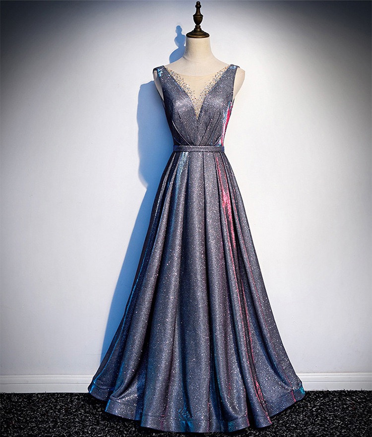 Blue Evening Dress, Elegant, Romantic Stars Prom Dress, V-neck Party Dress,custom Made
