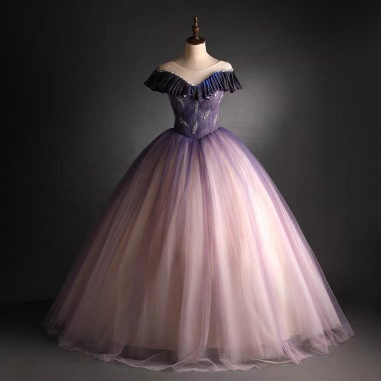 Purple Party Dress, Short Sleeve Ball Gown,applique Princess Dress,custom Made