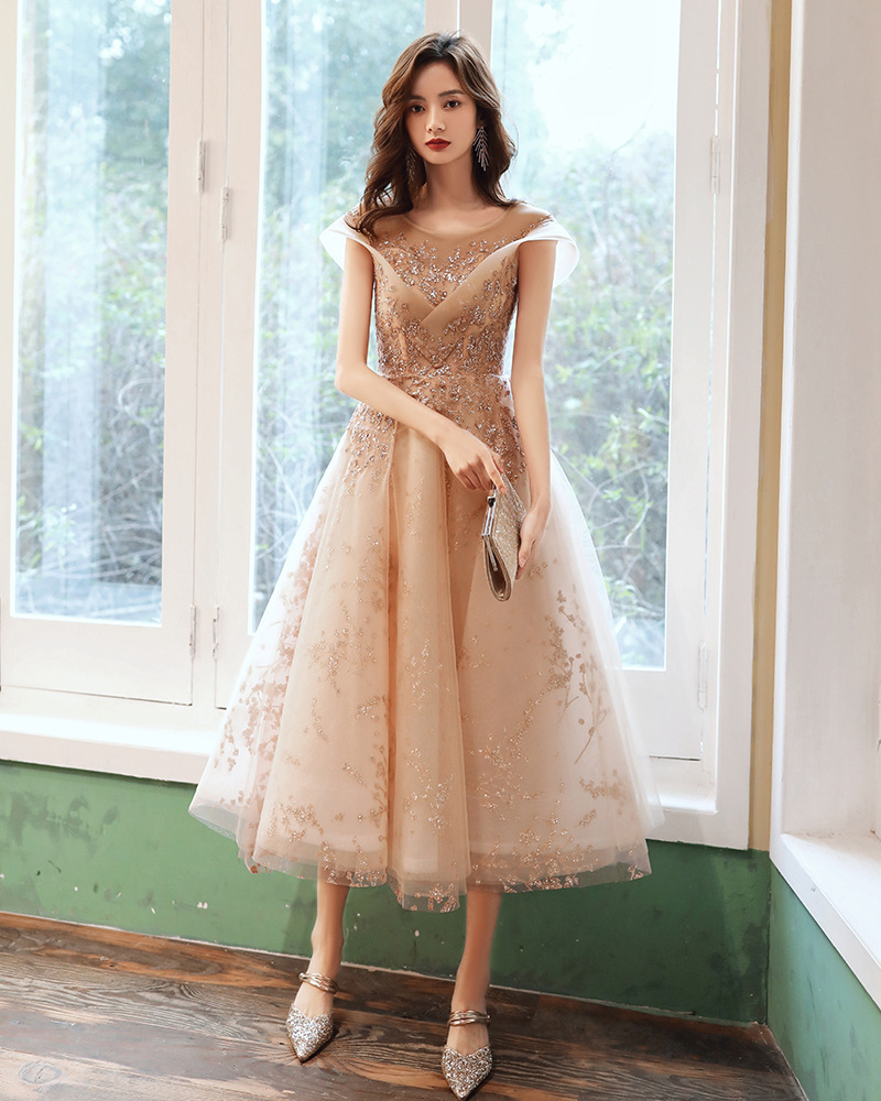 Champagne Evening Dress, Fairy Homecoming Dress, Sparkling Bridesmaid Dress,custom Made