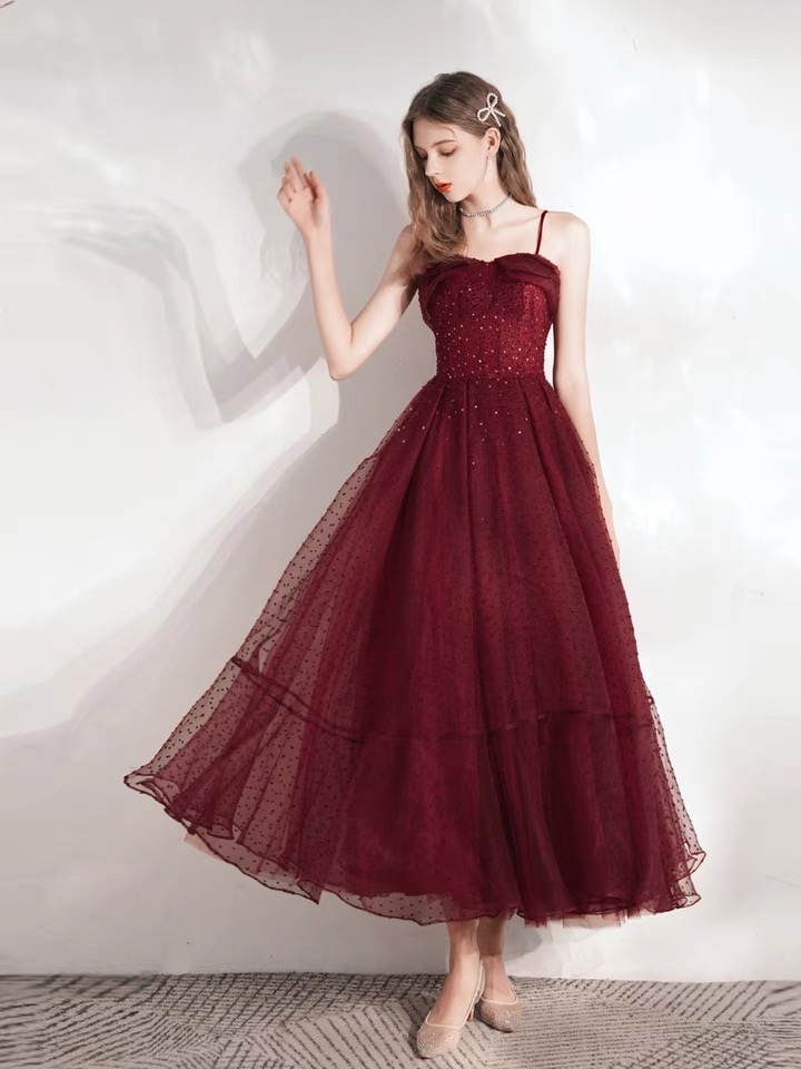 Spaghetti Strap Wedding Dress, Red Midi Party Dress,custom Made