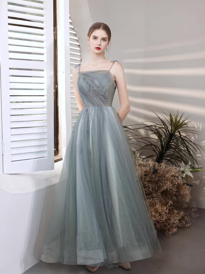 Spaghetti Strap Bridesmaid Dress, Blue Chic Prom Dress,custom Made