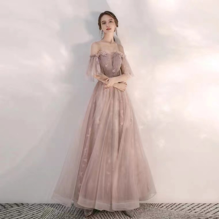 Little Pink Dress, Off-the-shoulder Bridesmaid Dress, Elegant Texture Dress,custom Made