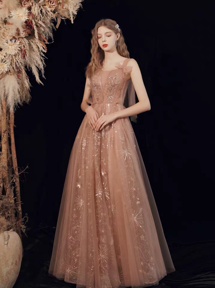 Summer, Pink Prom Dresses, Spaghetti Strap Prom Dresses, Elegant Party Dress,custom Made