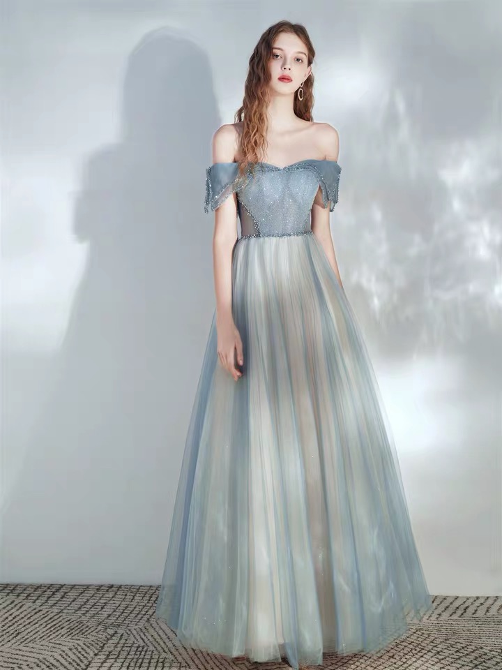 Off-the-shoulder Evening Dress, Fairy Temperament Party Dress,blue Evening Dress,custom Made