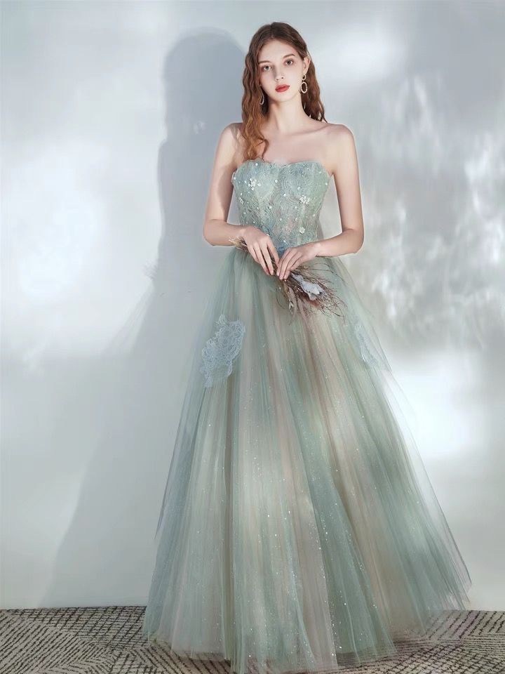 Light Green Evening Dress, Strapless Prom Dress, Fairy Fresh Party Dress,custom Made