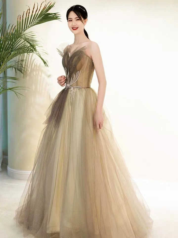 Noble, Champagne Party Dress, Strapless Prom Dress ,custom Made