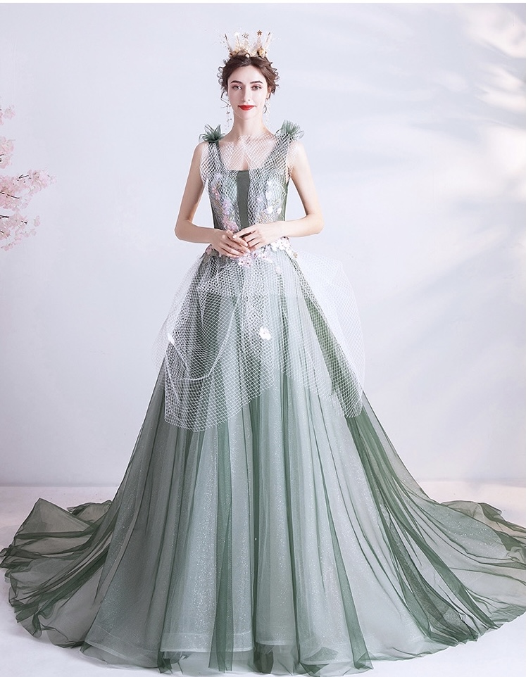 Emerald Green Prom Dress, Sleeveless Wedding Dress,applique ,custom Made