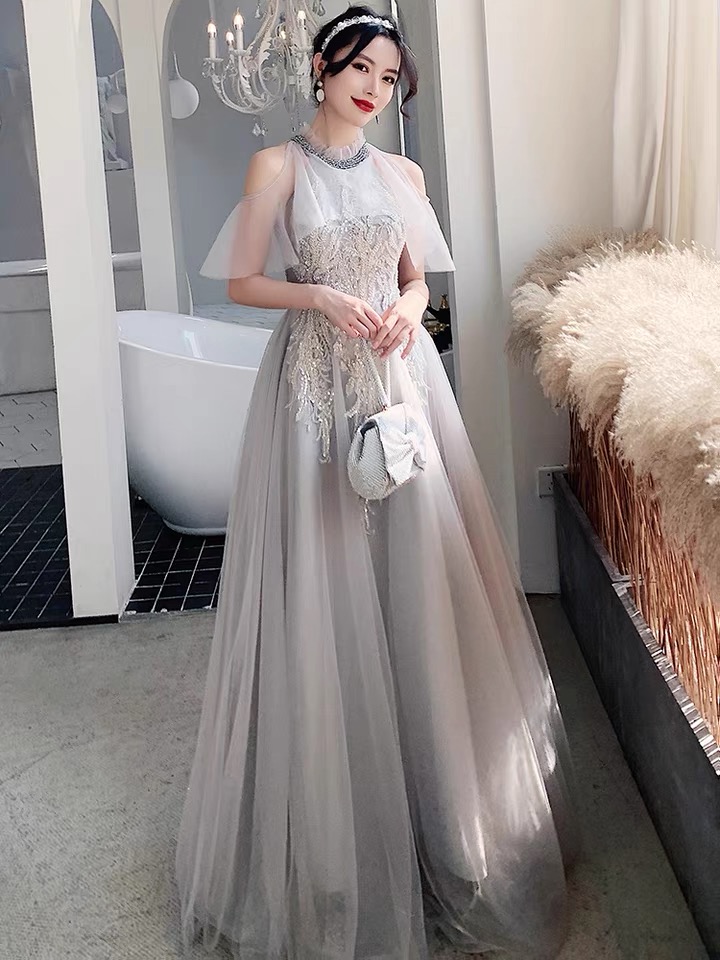Grey Evening Dress, High Quality Party Dress, Fairy Prom Dress