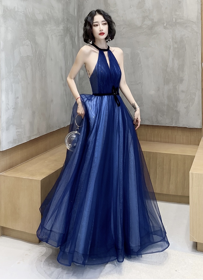 Blue Dream Dress, Halter Neck Prom Dress, Shiny Party Dress,custom Made