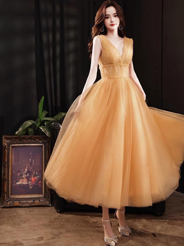 Little Yellow Evening Dress, Fairy Bridesmaid Dress, Luxury Birthday Dress,custom Made