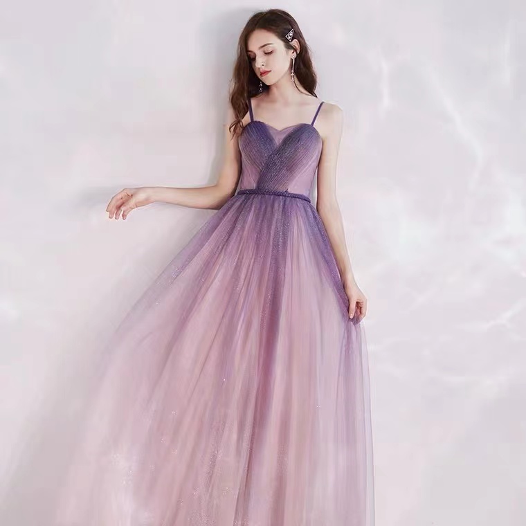 Purple Prom Dress, Spaghetti Strap Evening Dress,custom Made