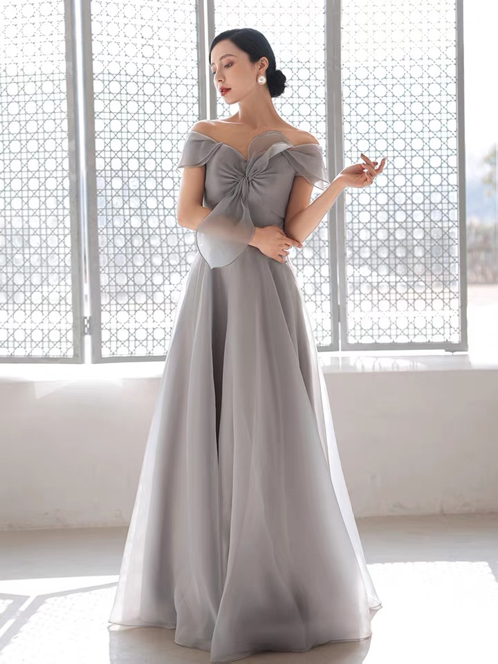 Grey Bridesmaid Dress, Long Off Shoulder Prom Dress, Socialite Party Dress,custom Made