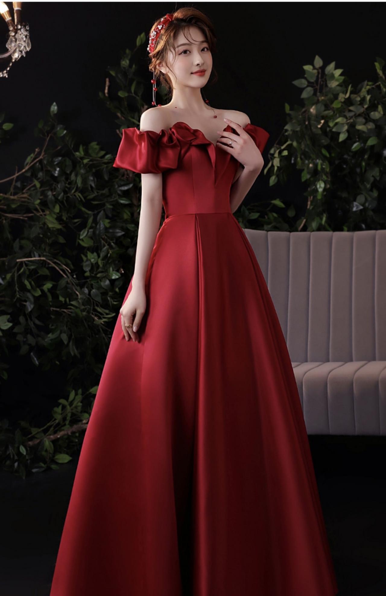 Summer, Red Prom Dress, Elegant Satin Socialite Evening Dress,custom Made