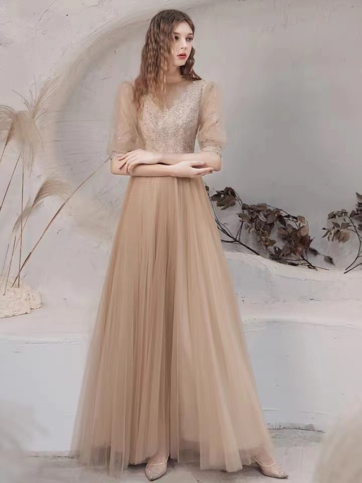 Champagne Prom Dress, Elegant Standing Collar Evening Dress, Long Bridesmaid Dress,custom Made