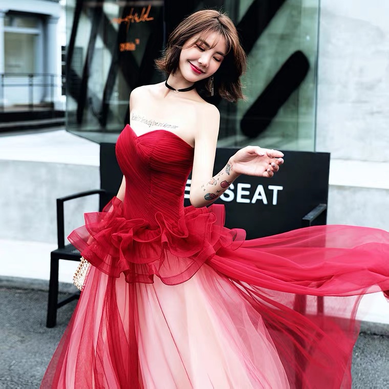 Sexy Red Party Dress, Strapless Evening Dress,custom Made