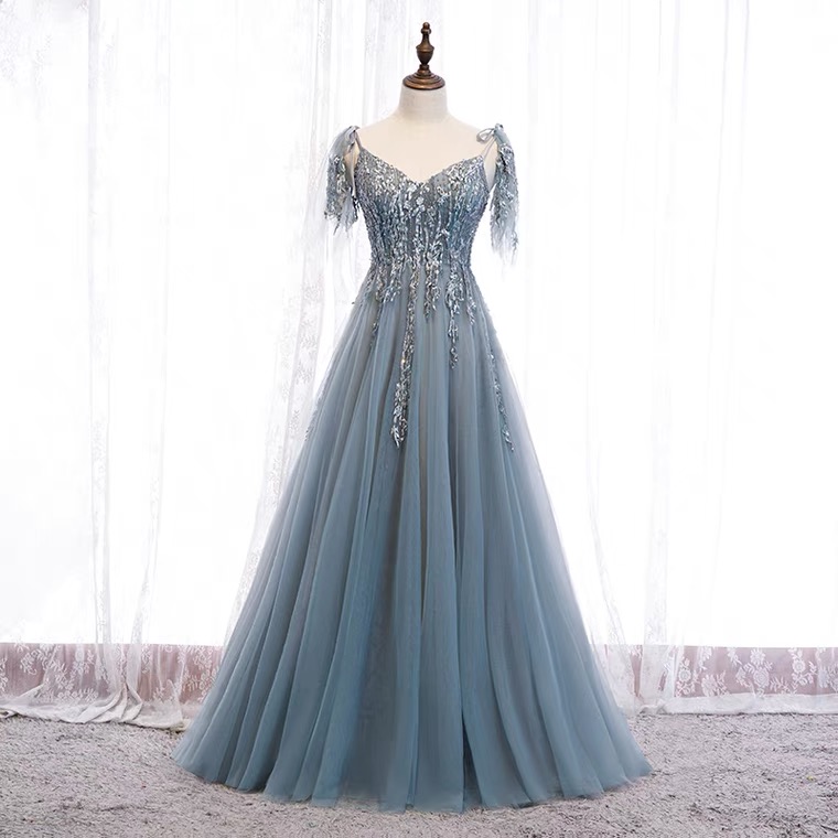 Blue Evening Dress, V-neck, Long Fairy High Quality Prom Dress,custom Made