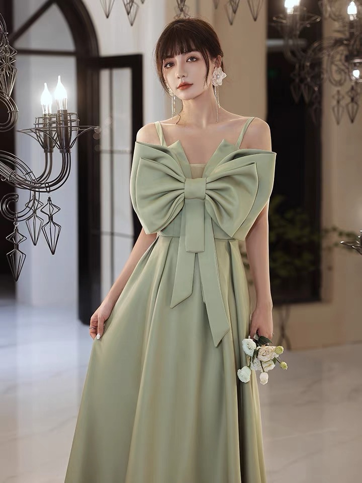 Cute Evening Dress, Fresh Spaghetti Strap Prom Dress, Temperament Noble Light Luxury Party Dress With Bowknot,custom Made