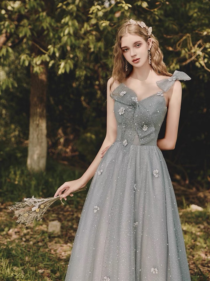 Spaghetti Strap Prom Dress, Grey Evening Dress, Temperament Bridesmaid Dress Fairy Dress,custom Made