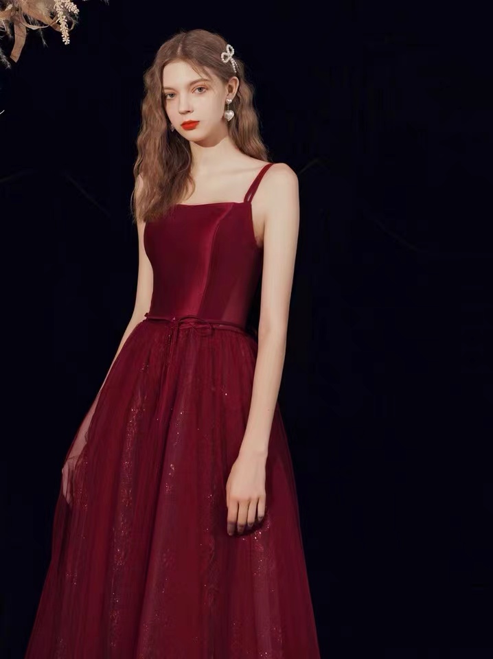 Spaghetti Strap Prom Dress, Temperament Red Party Dress, Sexy Midi Dress,custom Made