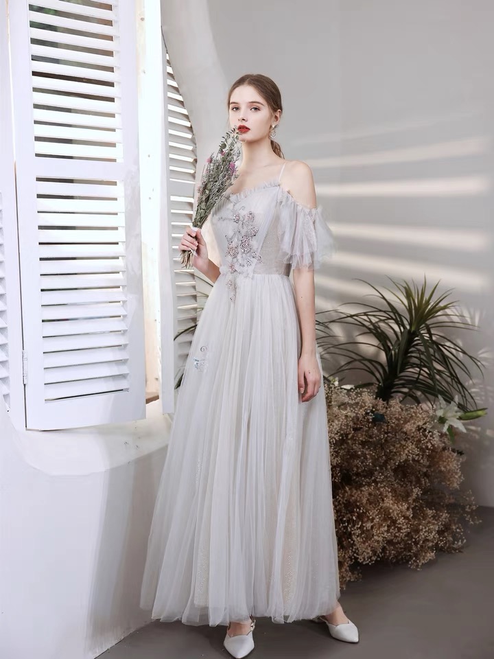 Gray Bridesmaid Dress, Fairy Prom Dress,applique Midi Dress,custom Made