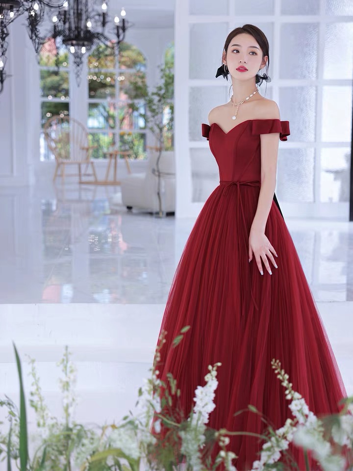 Off Shoulder Evening Dress, Red Elegant Prom Dress,custom Made