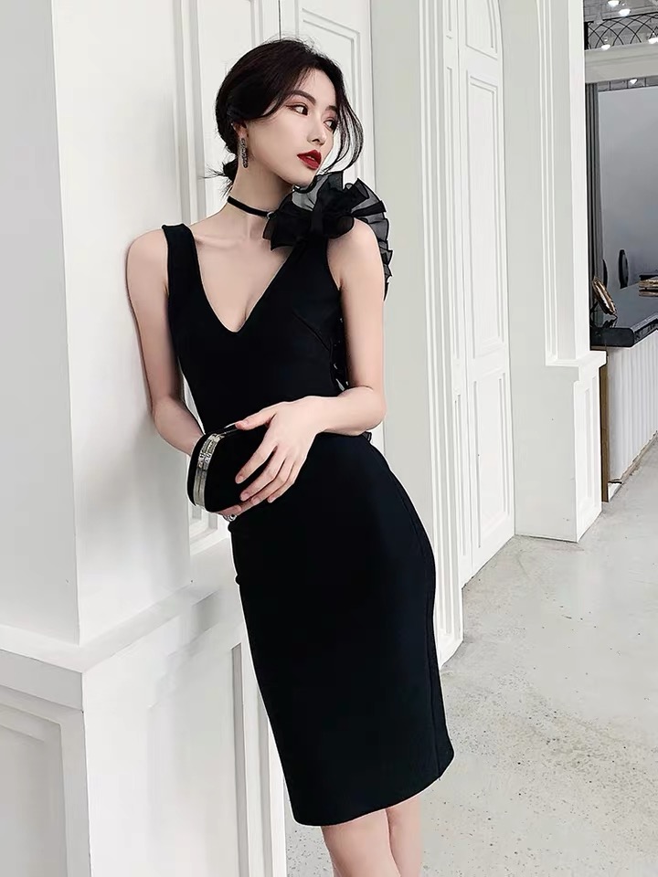 Black Evening Dress, Sexy Dress, V-neck Party Dress,custom Made