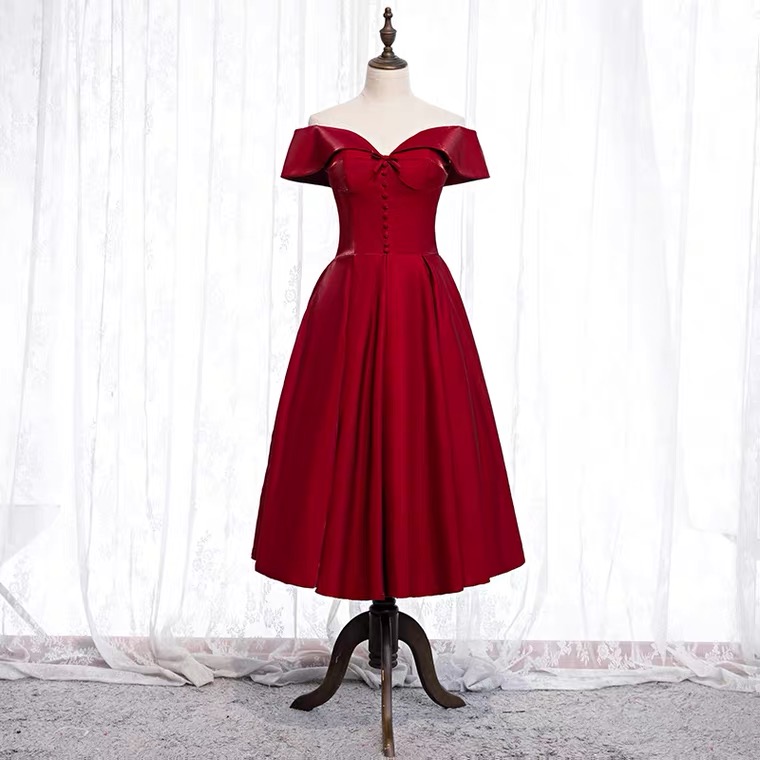 Off Shoulder Red Evening Dress, Temperament Party Dress, Sweet Daily Dress,custom Made