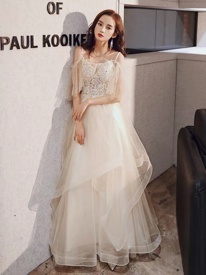 White Evening Dress, Halter Fairy Tulle Prom Dress, High Sense ,light Wedding Dress,custom Made